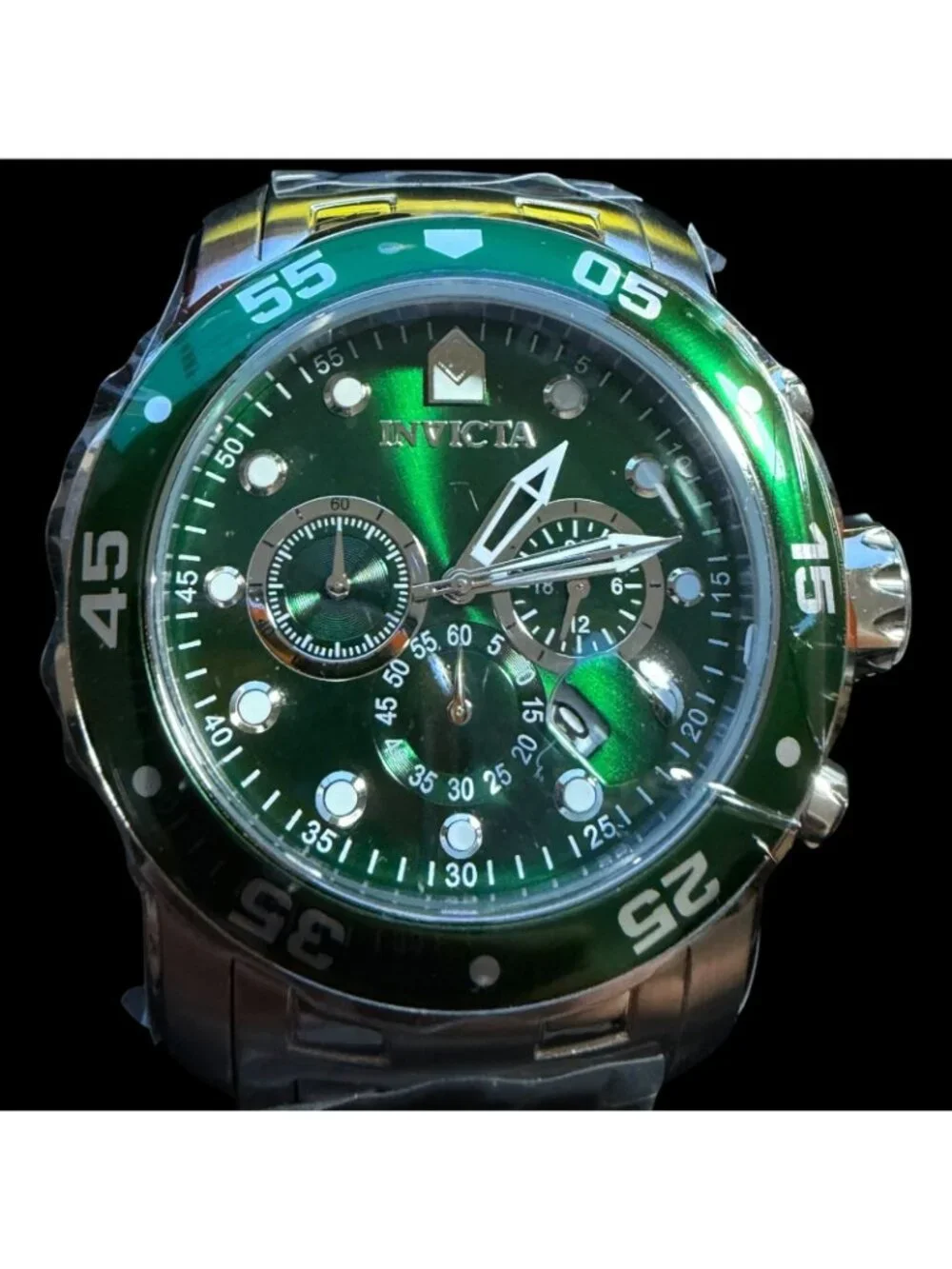 Invicta Men's Pro Diver Chronograph 47559 Green Dial Stainless Steel Watch New